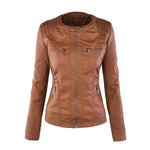 Hooded Faux Leather Moto Jacket for women, view 3