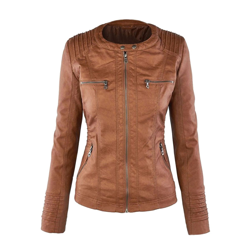 Hooded Faux Leather Moto Jacket for women, view 3