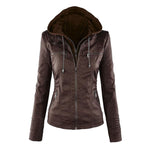 Hooded Faux Leather Moto Jacket for women, view 4