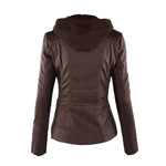 Hooded Faux Leather Moto Jacket for women, view 5