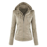 Hooded Faux Leather Moto Jacket for women, view 8