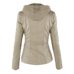 Hooded Faux Leather Moto Jacket for women, view 9