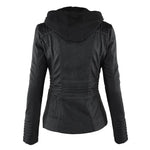 Hooded Faux Leather Moto Jacket for women, view 7
