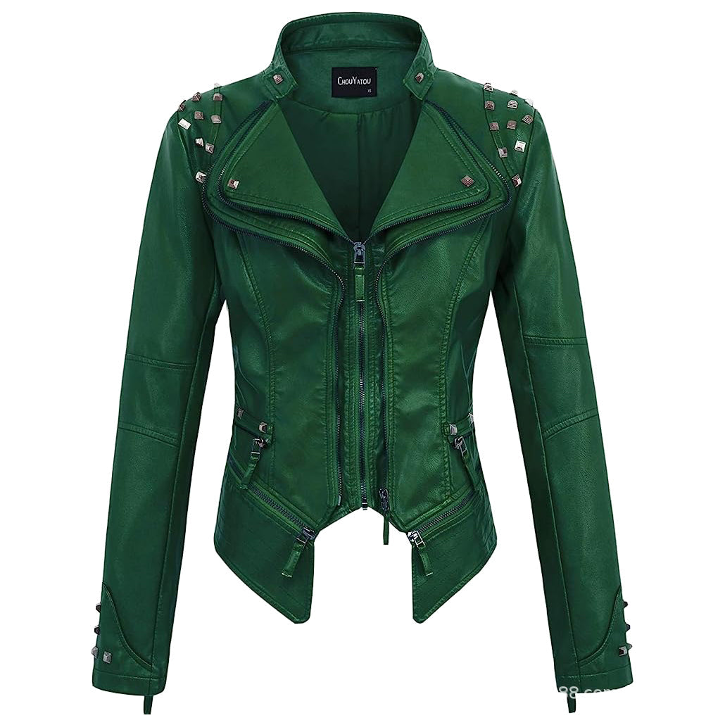 Slim Fit Studded Biker Jacket for women, view 6
