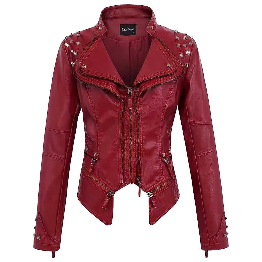 Slim Fit Studded Biker Jacket for women, view 2