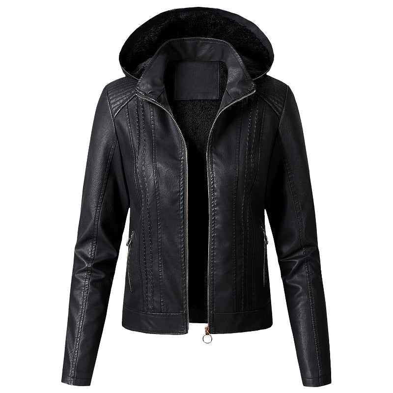 Hooded Faux Leather Jacket for women, view 4