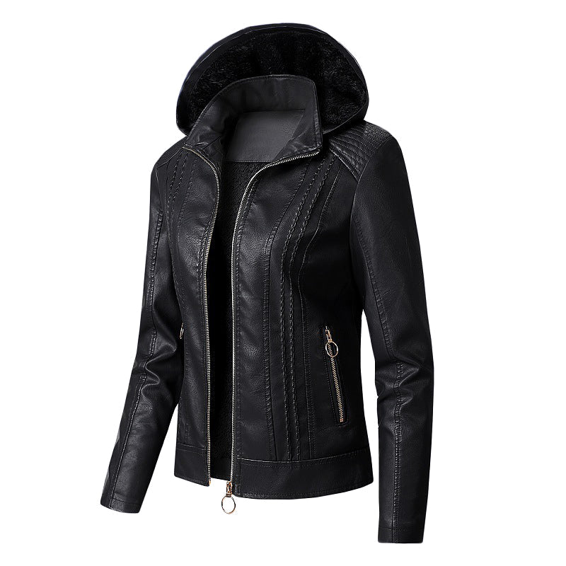 Hooded Faux Leather Jacket for women, view 5