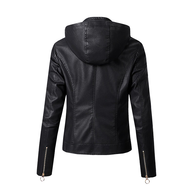Hooded Faux Leather Jacket for women, view 6