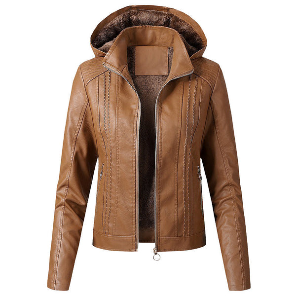Hooded Faux Leather Jacket for women