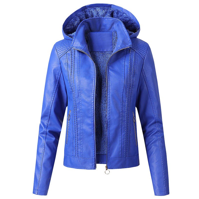 Hooded Faux Leather Jacket for women, view 2