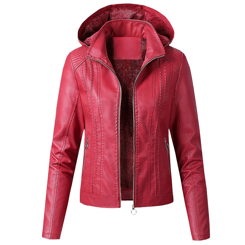Hooded Faux Leather Jacket for women, view 3