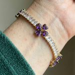 Heart, Amethyst & Four-Leaf Clover Bracelet | Gold