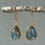 Vintage Blue Crystal Drop Gold Earrings