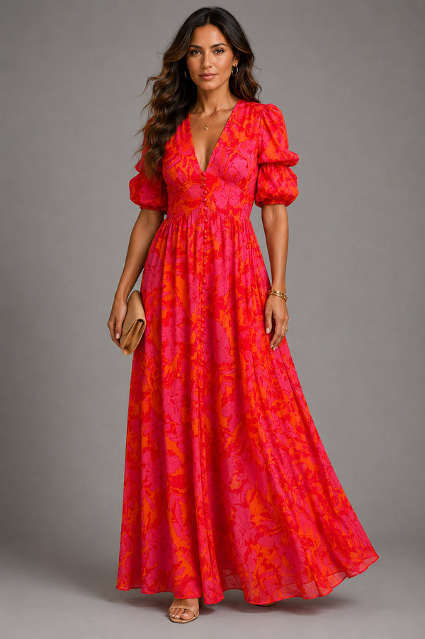 Holly pink & orange flowing dress