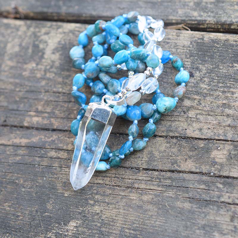 Blue Apatite & Clear Quartz Beaded Necklace