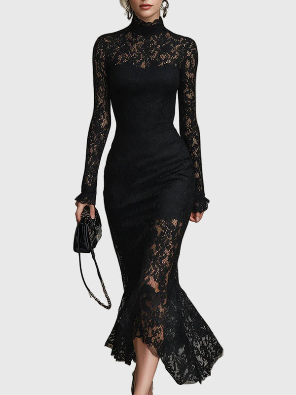 Monica | Elegant Flared Lace Maxi Dress