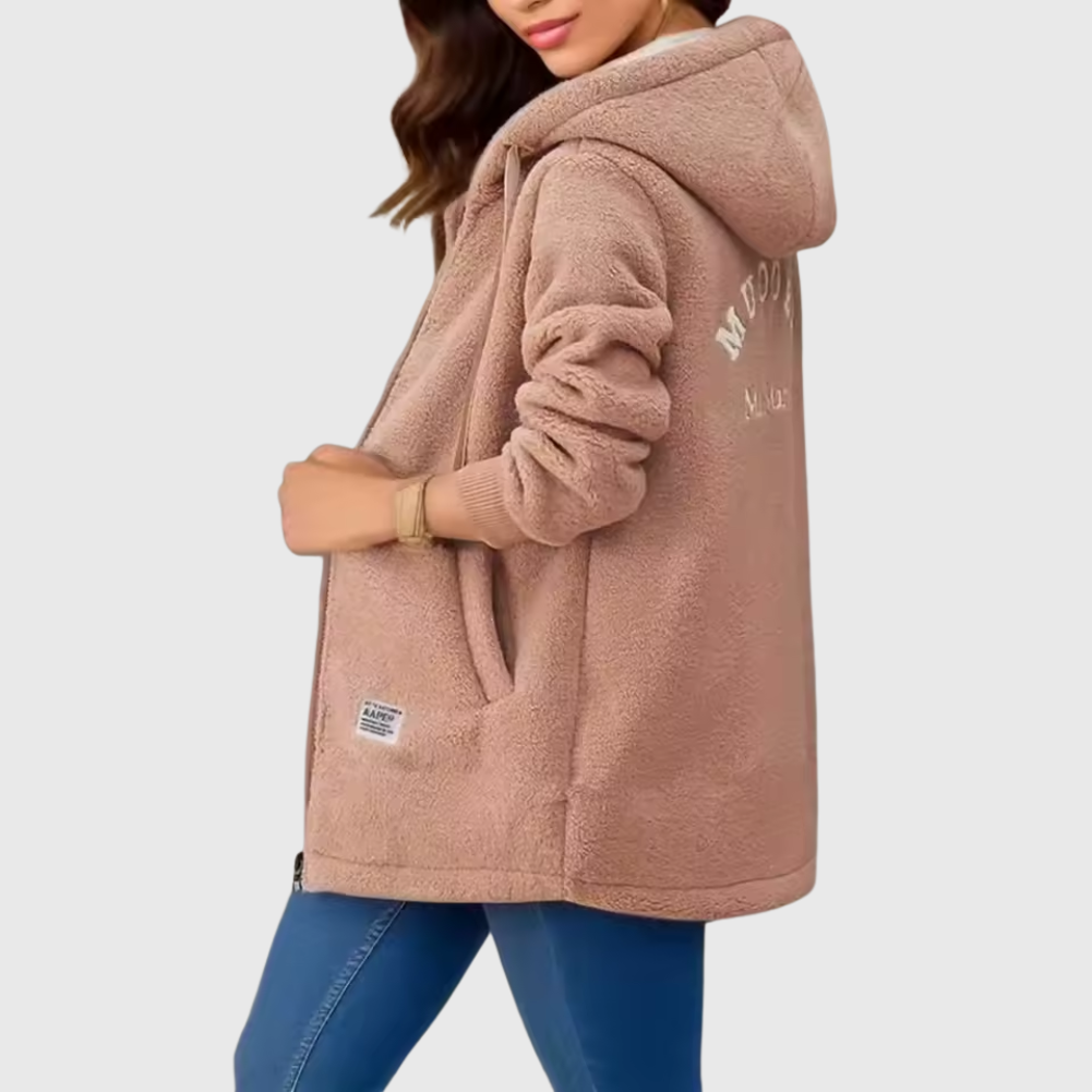 Karen women's long hooded teddy jacket