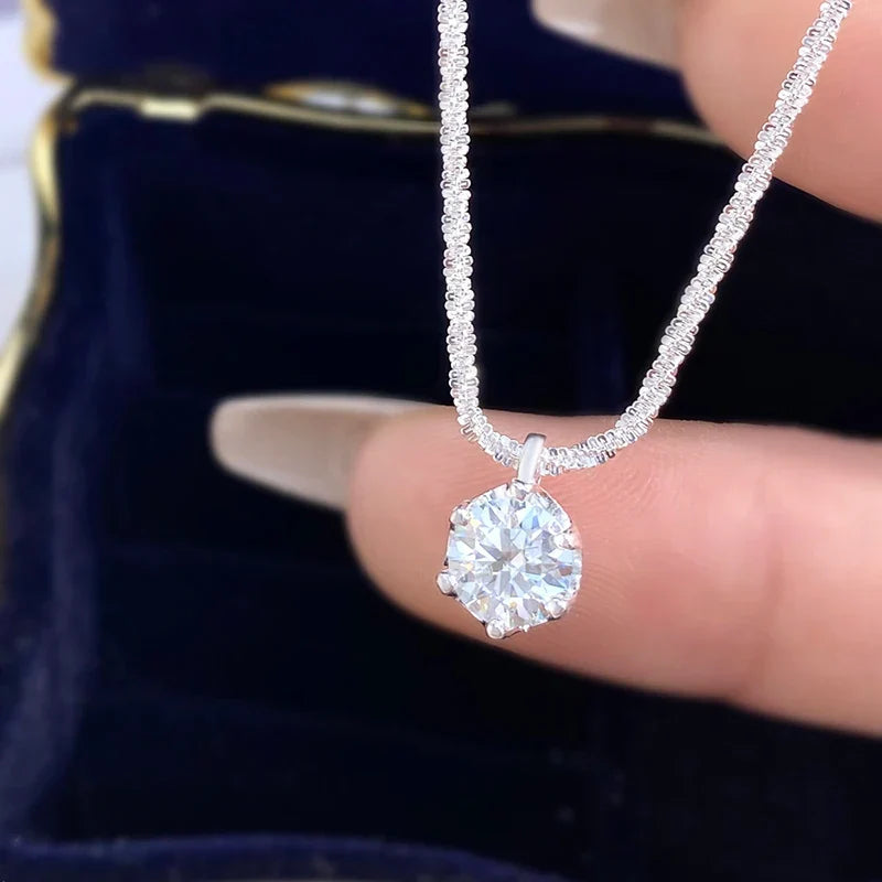 Moissanite Solitaire Sterling Silver Pendant Necklace
