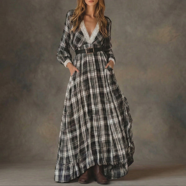 Marisela | Checked Belted Maxi Dress