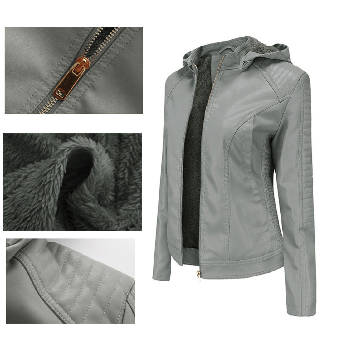 Faux Leather Jacket, Removable Hood for women, view 13