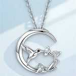 Moon & Bird Vintage Silver Pendant Necklace