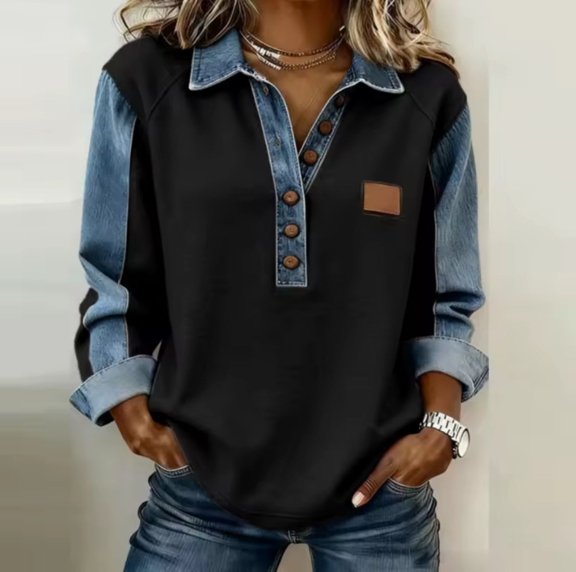 Nicola denim-collar pullover
