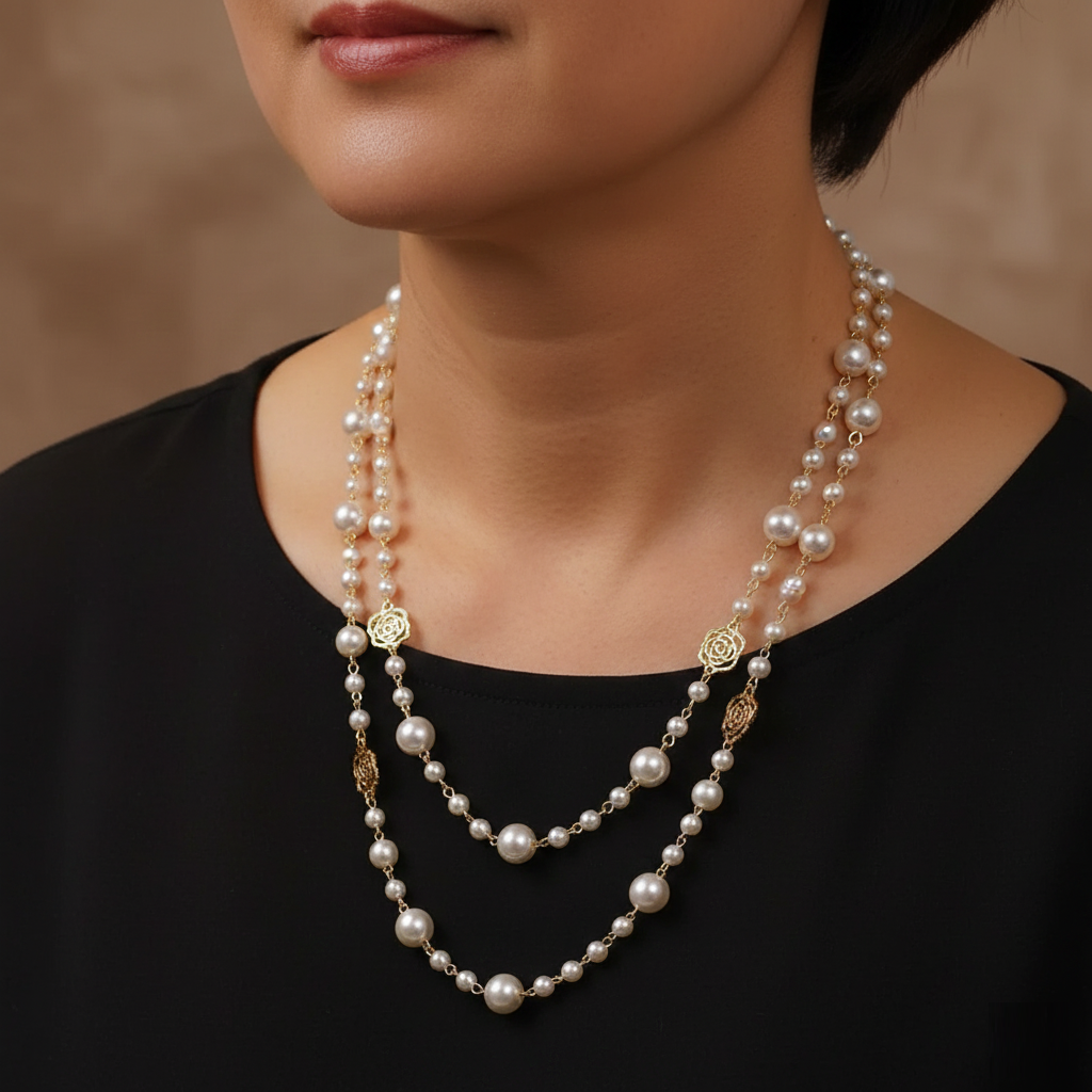Elegant Golden Pearl Necklace