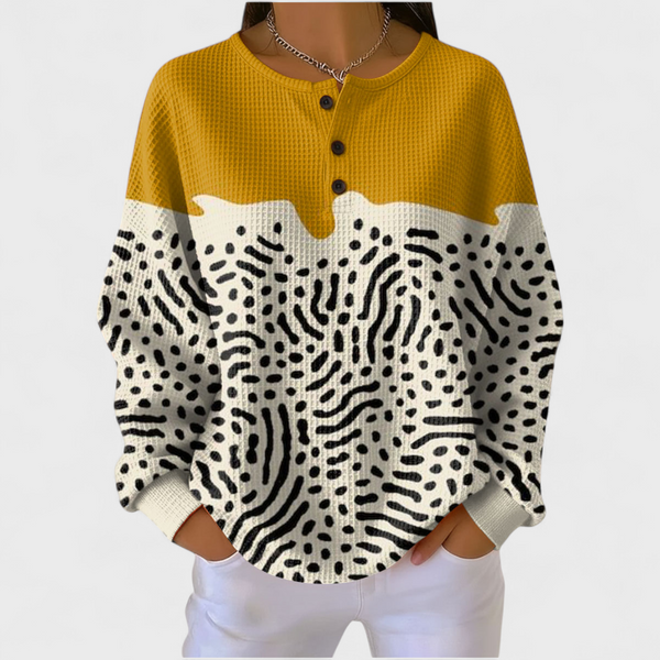 Liv - Yellow and White Jumper with Animal Print