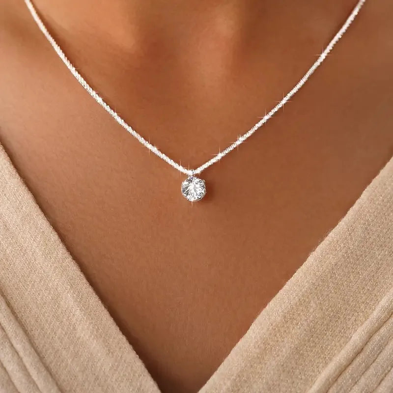 Moissanite Solitaire Sterling Silver Pendant Necklace