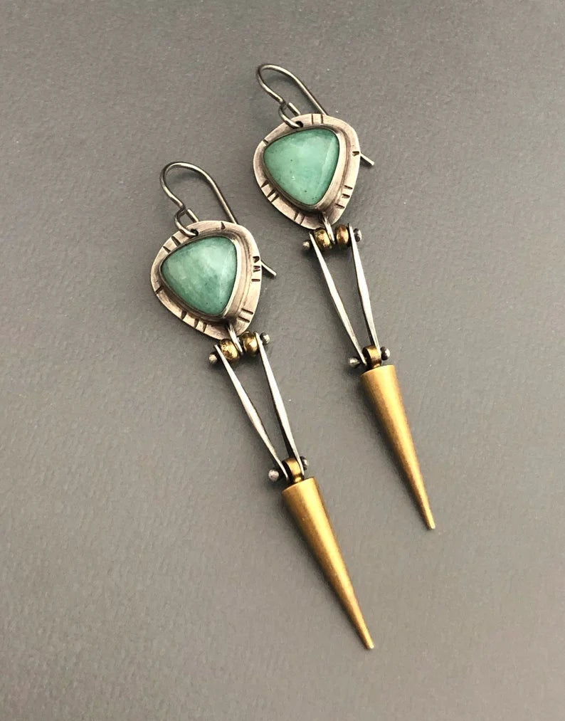 Green Hars Stone Boho Ethnic Earrings