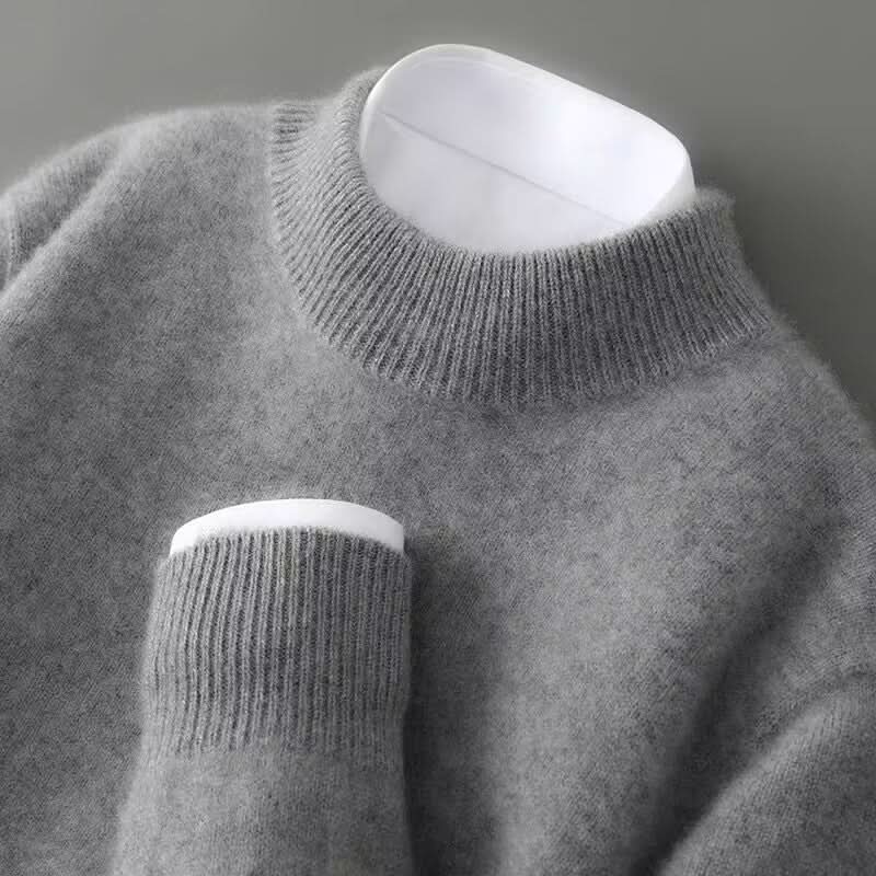 Unisex cashmere mock neck jumper in grey with ribbed trim detailing