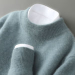 Unisex cashmere mock neck jumper in green with ribbed trim detailing
