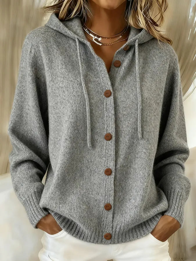Lorraine women's drawstring hooded button cardigan