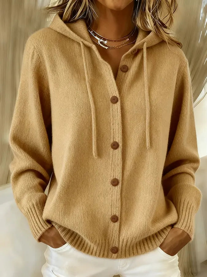 Lorraine women's drawstring hooded button cardigan
