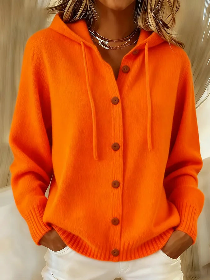Lorraine women's drawstring hooded button cardigan