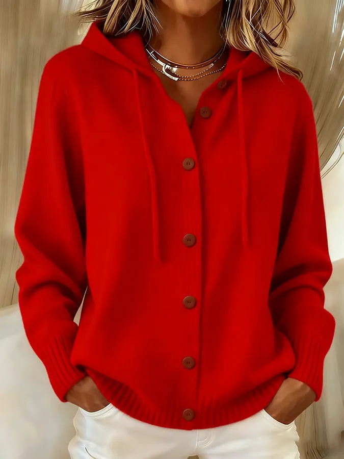 Lorraine women's drawstring hooded button cardigan