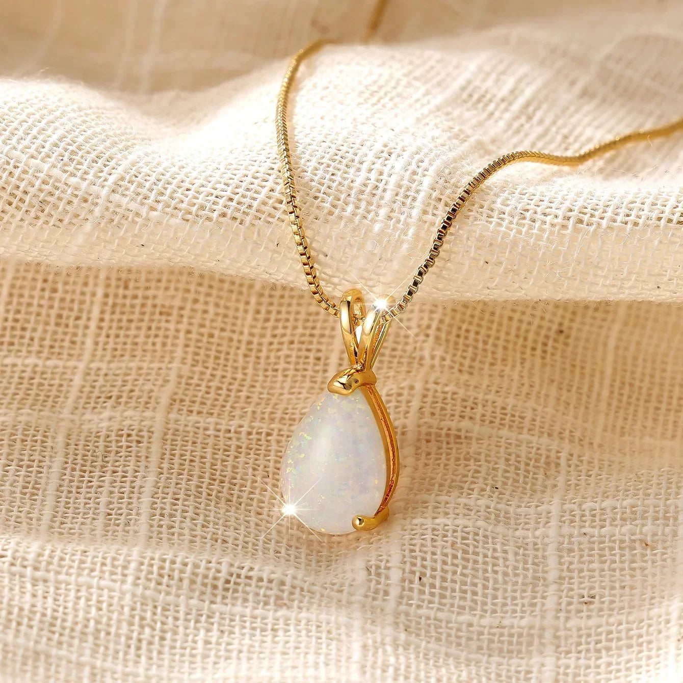 Opal Teardrop Gold Pendant Necklace