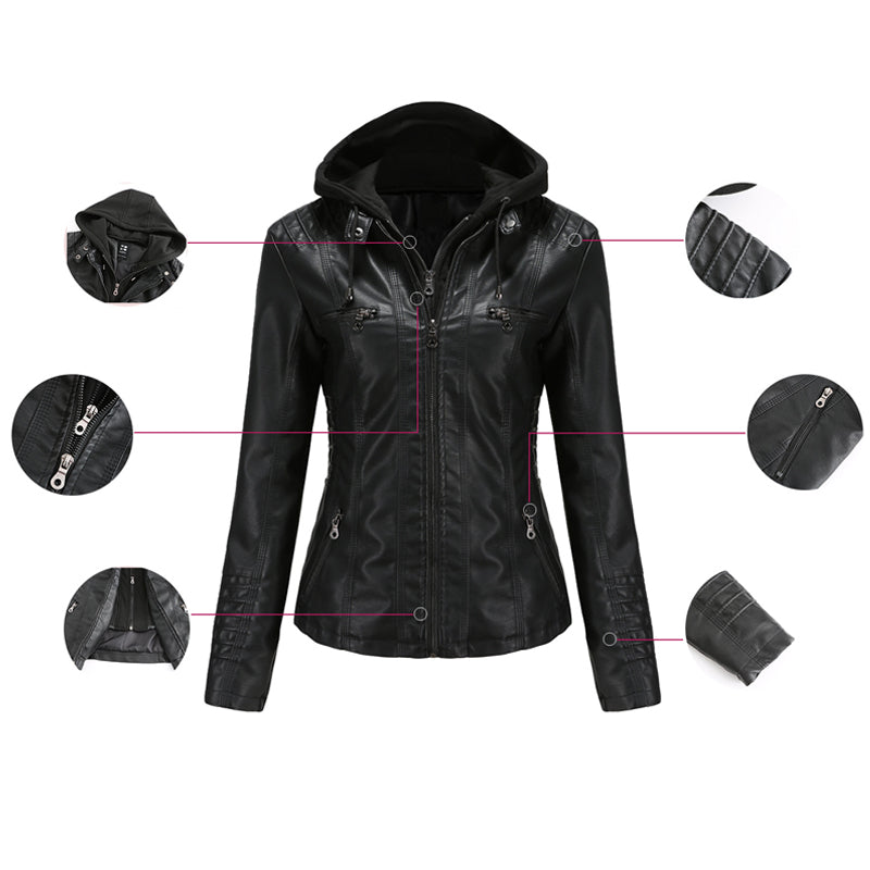 Faux Leather Jacket with Hood for women, view 3