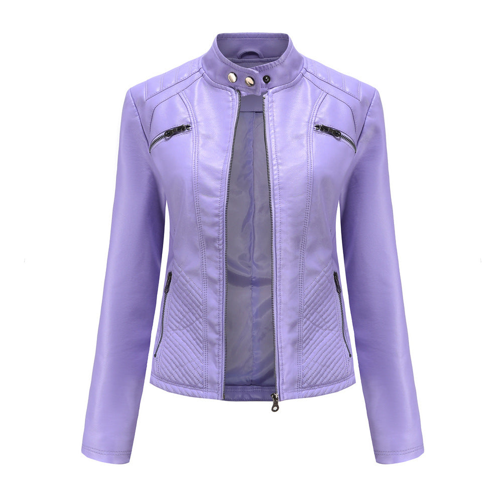Slim Fit Faux Leather Moto Jacket for women, view 12