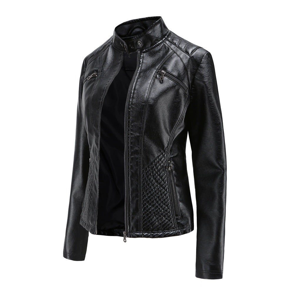 Slim Fit Faux Leather Moto Jacket for women, view 3