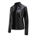 Slim Fit Faux Leather Moto Jacket for women, view 3