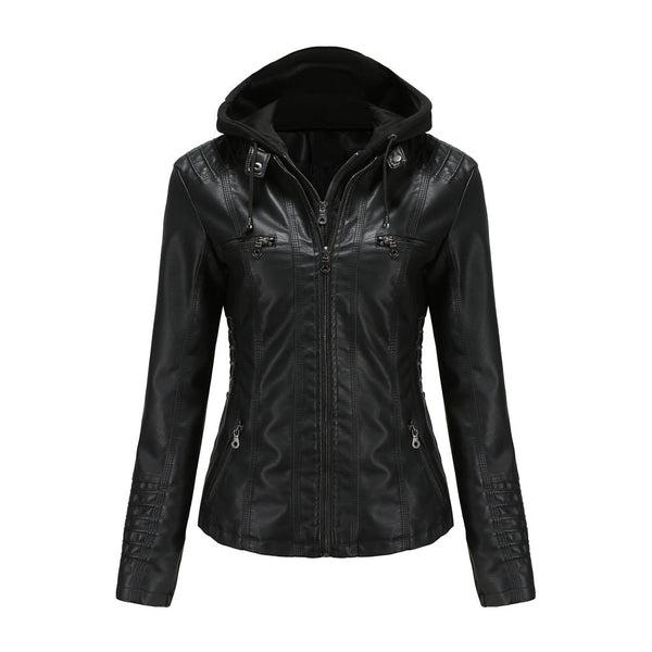 Faux Leather Jacket with Hood for women