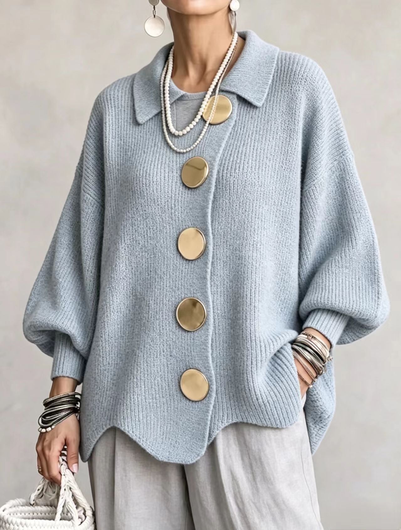 Beatrice oversized cardigan with gold-tone buttons