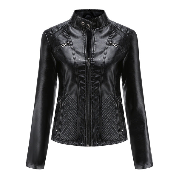 Slim Fit Faux Leather Moto Jacket for women