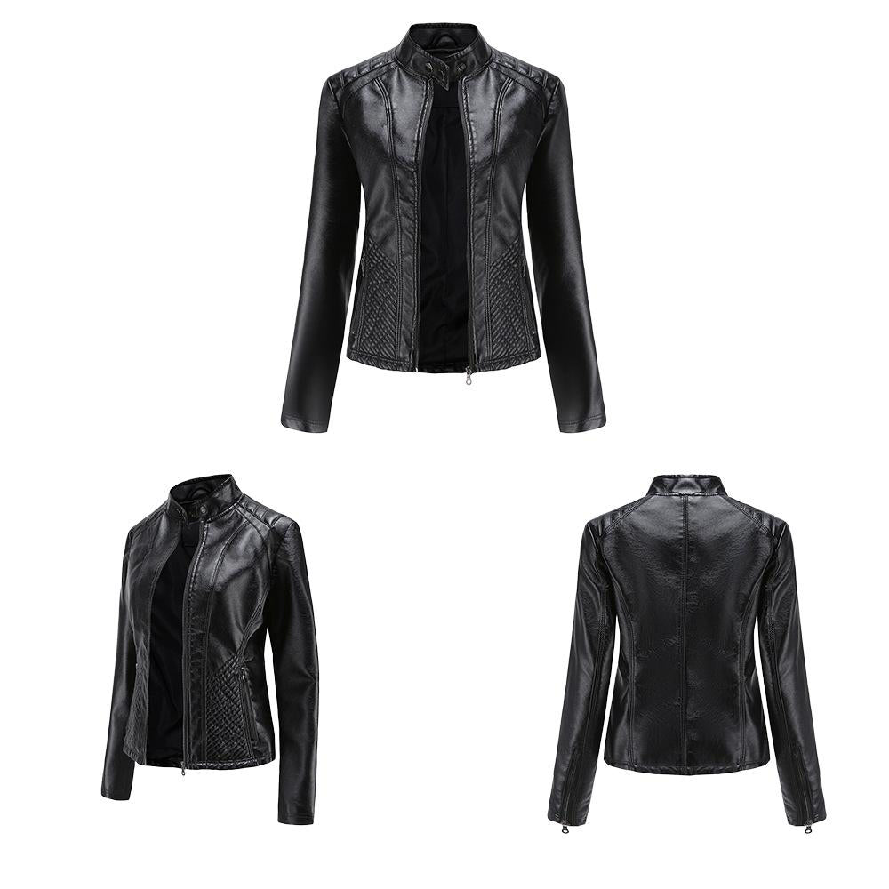 Slim Fit Vegan Leather Racer Jacket for women, view 13