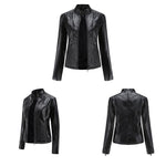 Slim Fit Vegan Leather Racer Jacket for women, view 13