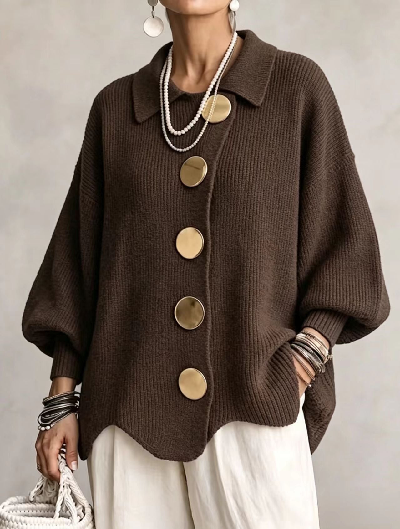 Beatrice oversized cardigan with gold-tone buttons