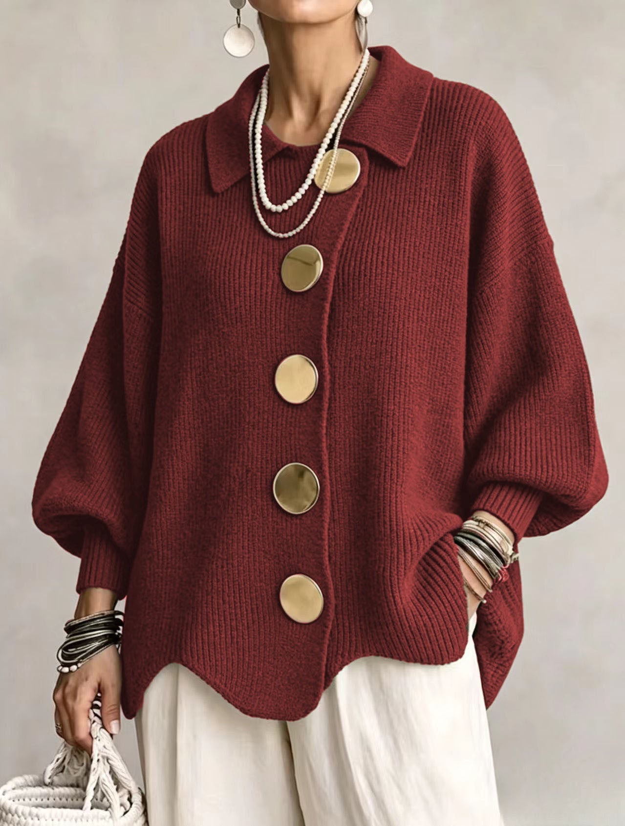 Beatrice oversized cardigan with gold-tone buttons