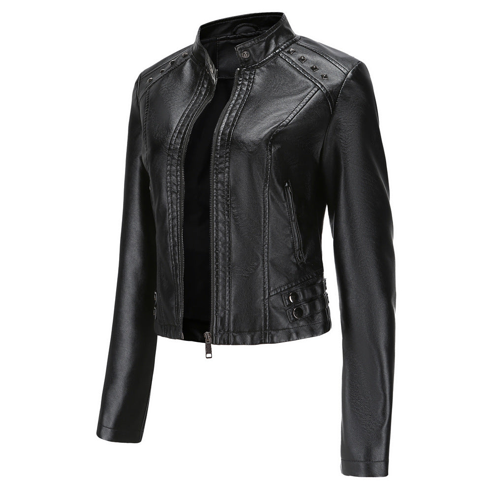 Cropped Studded Faux Leather Jacket for women, view 10