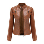 Slim Fit Faux Leather Moto Jacket for women, view 10